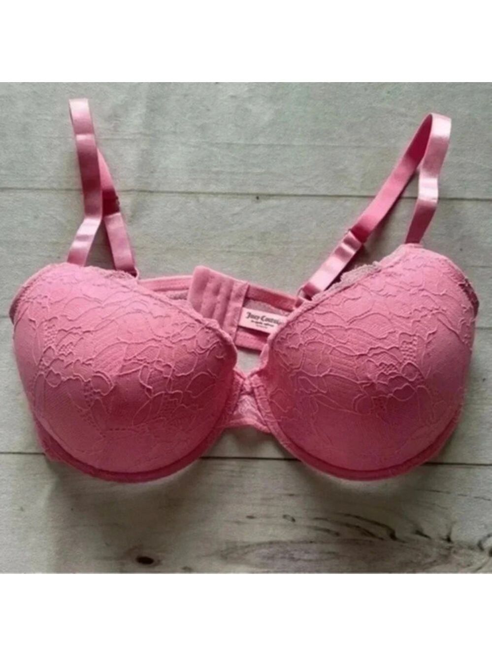 Juicy Couture Padded Pink Lace Adjustable Straps Women’s Cup Size 38DD Barbie